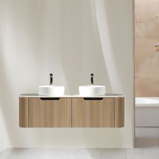 Meuble 140 Cm Chêne Clair Aquagiro Double Vasque à Poser Blanc Mat