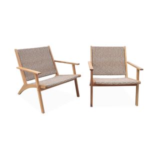 Lot De 2 Fauteuils Relax En Bois Et En Résine Effet Paillage Belize 62 X 78 X 67 Cm