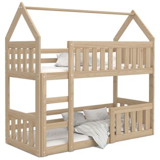 Lit Superposé Mily 80 X 160 Cm Avec 2 Sommiers - Lit Cabane. Pin