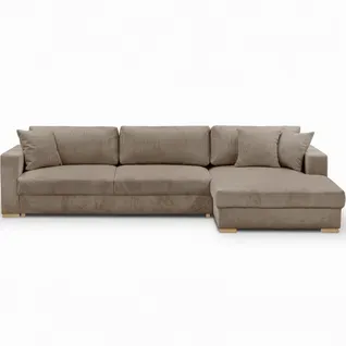 Canapé D'angle à Droite Convertible 5 Places En Velours Côtelé Taupe - Robin