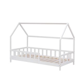 Lit Enfant Cabane 90x190 Cm Avec Sommier - Hauteur Des Pieds 10 Cm - Blanc