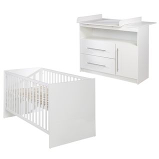 Set De Meubles Maren - Lit Bébé Évolutif + Commode à Langer Large - Blanc