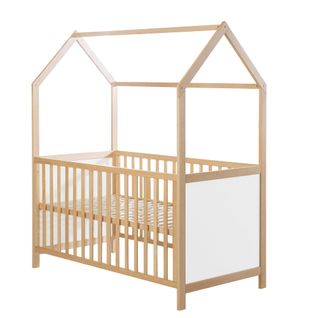 Lit Cabane Bébé Évolutif 70x140 - Convertible - Bois Blanc / Naturel