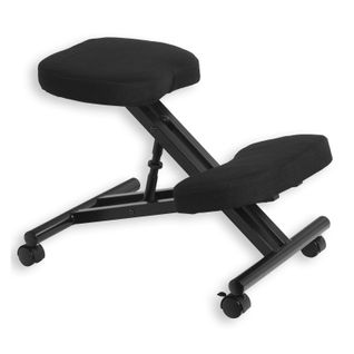 Tabouret Ergonomique Robert, Structure En Métal Noir Et Tissu Noir