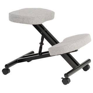 Tabouret Ergonomique Robert, Structure En Métal Noir Et Tissu Gris