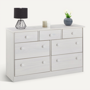 Commode En Pin Rondo, 3+4 Tiroirs Lasuré Blanc