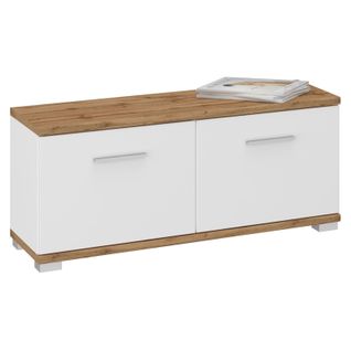 Banc Rangement à Chaussures Viella En Mélaminé Couleur Chêne Wotan Et Blanc