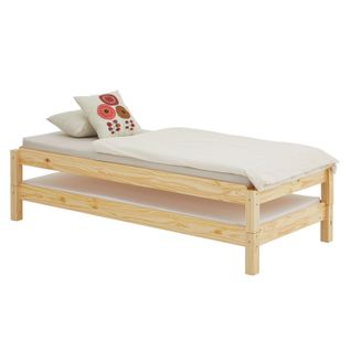 Lot De 2 Lits Superposables 90x190 Cm Rino En Pin Massif, Vernis Naturel