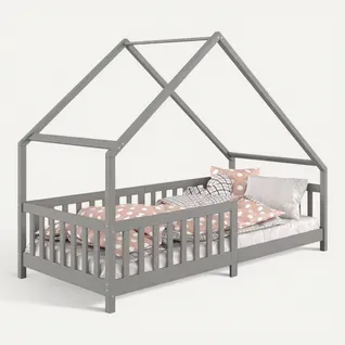 Lit Cabane  Asymétrique Cora 90 X 190 Cm En Pin Massif Lasuré Gris