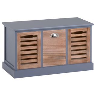 Banc De Rangement Trient, 3 Caisses, Gris Et Finition Bois Naturel