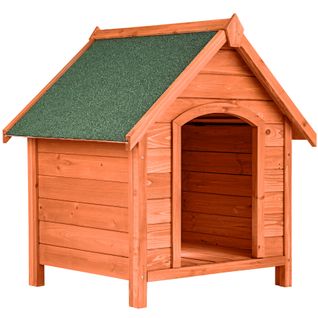 Niche Pour Chien En Bois Lasuré Avec Toit Pointu Ouvrant