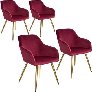 4 Chaises Marilyn Effet Velours Style Scandinave - Bordeaux/or