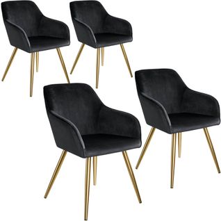 4 Chaises Marilyn Effet Velours Style Scandinave - Noir/or
