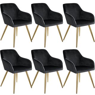 6 Chaises Marilyn Effet Velours Style Scandinave - Noir/or