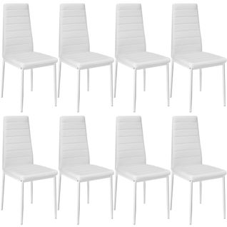 Lot De 8 Chaises Avec Strass En Cuir Synthétique Ergonomiques Blanc