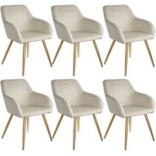 Ensemble De 6 Chaises Rembourrées Aspect Velours Crème Et Or