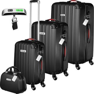 Set De Valises Rigides 4 Pièces 3 Trolleys 1 Vanity Case Poignée Télescopique