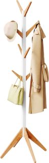 Porte-manteau Sur Pied En Bois Massif. En Forme D’arbre Avec 8 Crochets. 180 Cm. Nature+Blanc