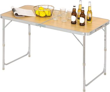 Table De Camping Pliante.table De Jardin Pliable En Aluminium Et Mdf.120x60x70 Cm.chêne Clair
