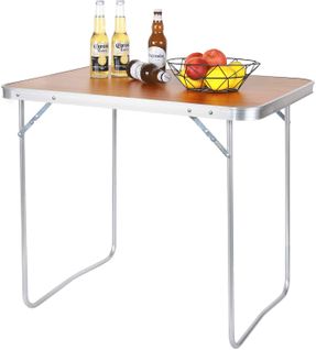 Table De Camping Pique-nique Pliante - Table De Jardin En Aluminium Et Mdf - 80x60.5x70 cm - Chêne