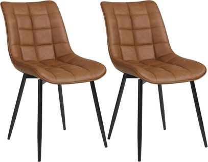 2 x Chaises De Salle à Manger Siège En Similicuir Chaises De Cusine Pieds En Métal Brun Clair