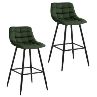 Lot De 2 Tabourets De Bar Avec Repose-pieds-tabourets Pour Bar-bistro-en Velours + Métal-Vert Foncé