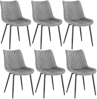 Lot De 6 Chaises De Salle à Manger.siège En Velours.chaises De Cusine.pieds En Métal.gris Clair