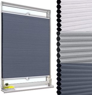 Store Plissé Nid D'abeille Sans Perçage Avec Porte-pince.store Antisolaire.60x130 Cmblanc+bleu