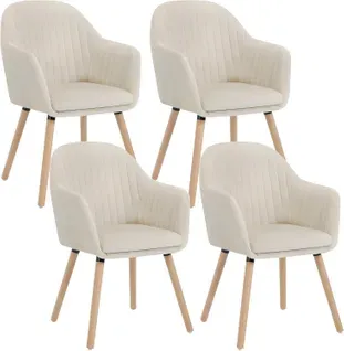 4x Chaises De Salle à Manger Chaises De Réception En Velours Et Bois Massif Crème Blanc