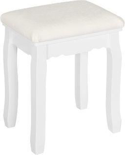 Tabouret Coiffeuse Blanc. Chaise De Maquillage En Velours. Pouf Banc Piano. 38x28.5x45cm