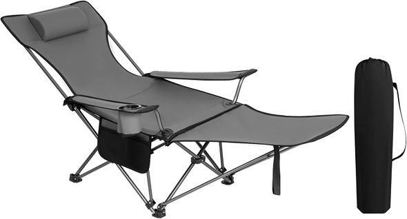 Chaise De Camping Pliante - Chaise Pliable Légère - Chaise De Pêche Dossier Réglable - Gris