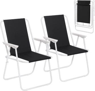 Lot De 2 Chaise De Camping Pliante-chaise Pliable Légère L'extérieur-chaise De Pêche-noir