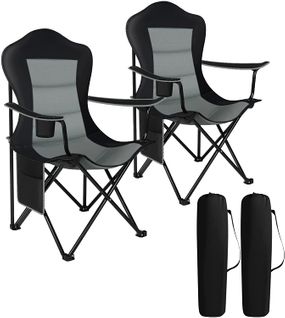 Chaise De Camping Pliable  Lot De 2 - Chaise De Pêche - Chaise De Jardin Exterieur. Noir+gris Foncé