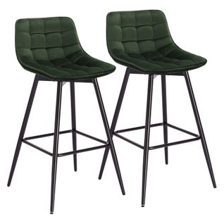 Lot De 2 Tabourets De Bar En Velours - Chaises De Bar Avec Repose-pieds-Pieds En Métal - Vert Foncé