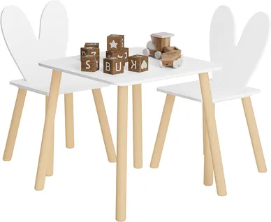 Table Et 2 Chaises Pour Enfants En Mdf + Bois Massif Blanc