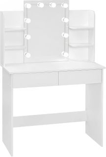 Coiffeuse Avec Miroir LED À Luminosité Réglable. Table De Maquillage.40 X 90 X 135cm Blanc