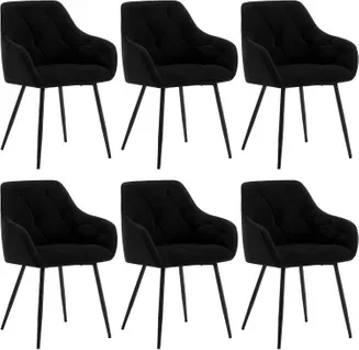 Lot De 6 Chaises De Salle à Manger. Chaise De Cuisine En Velours Rembourrée. Pieds En Métal. Noir