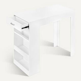 Table De Bar,table à Manger Avec 1 Tiroir+3 Compartiments Ouverts,en Bois D'ingénierie,blanc
