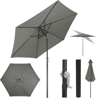 Parasol De Jardin,270cm,parasol Inclinable Avec Manivelle,hexagonal,tissu Anti-uv 180g/m²gris Foncé