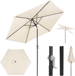 Parasol De Jardin,240cm,parasol Inclinable Avec Manivelle,hexagonal,tissu Anti-uv 180g/m²,beige