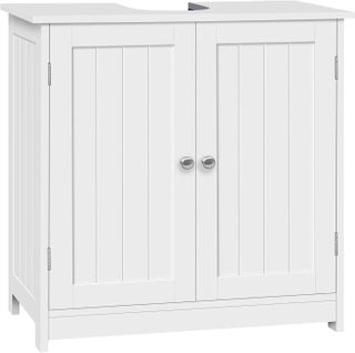 Meuble Sous Lavabo,armoire Wc Rangement Sur Pieds Avec 2 Portes+étagère Réglable,blanc,60x30x60cm