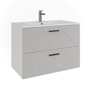 Meuble Sous Vasque Irma 55479 Blanc/blanc Brillant 80x57cm Avec 2 Tiroirs