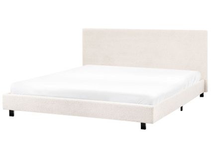 Lit Avec Sommier Bouclé Albi 180 X 200 Cm Blanc Cassé