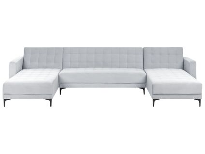 Canapé-lit Modulable En Forme De U 5 Places Aberdeen Velours Gris Clair