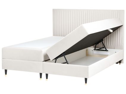 Lit Boxspring Avec Rangement Velours Dame 180 X 200 Cm Blanc Cassé