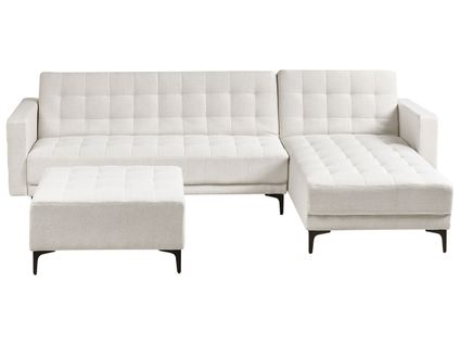 Canapé-lit D\'angle Modulable 4 Places Aberdeen Tissu Blanc Cassé Avec Ottoman Côté Gauche