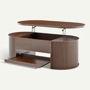 Table Basse Relevable 110x55.5x40/55 Cm, Étagère Coulissante, MDF, Couleur noyer