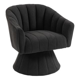 Fauteuil Pivotant 360° Moderne Avec Dossier Ergonomique Et Accoudoirs, En Velours Côtelé, Noir