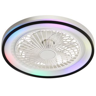 Ventilateur De Plafond 19 Pouces Blanc Abs Avec Télécommande, 6 Vitesses Et Éclairage Rgb