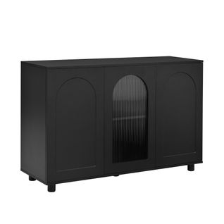 Buffet Noir Avec Porte Vitrée, Étagères Réglables Et Pieds En Bois Laqué